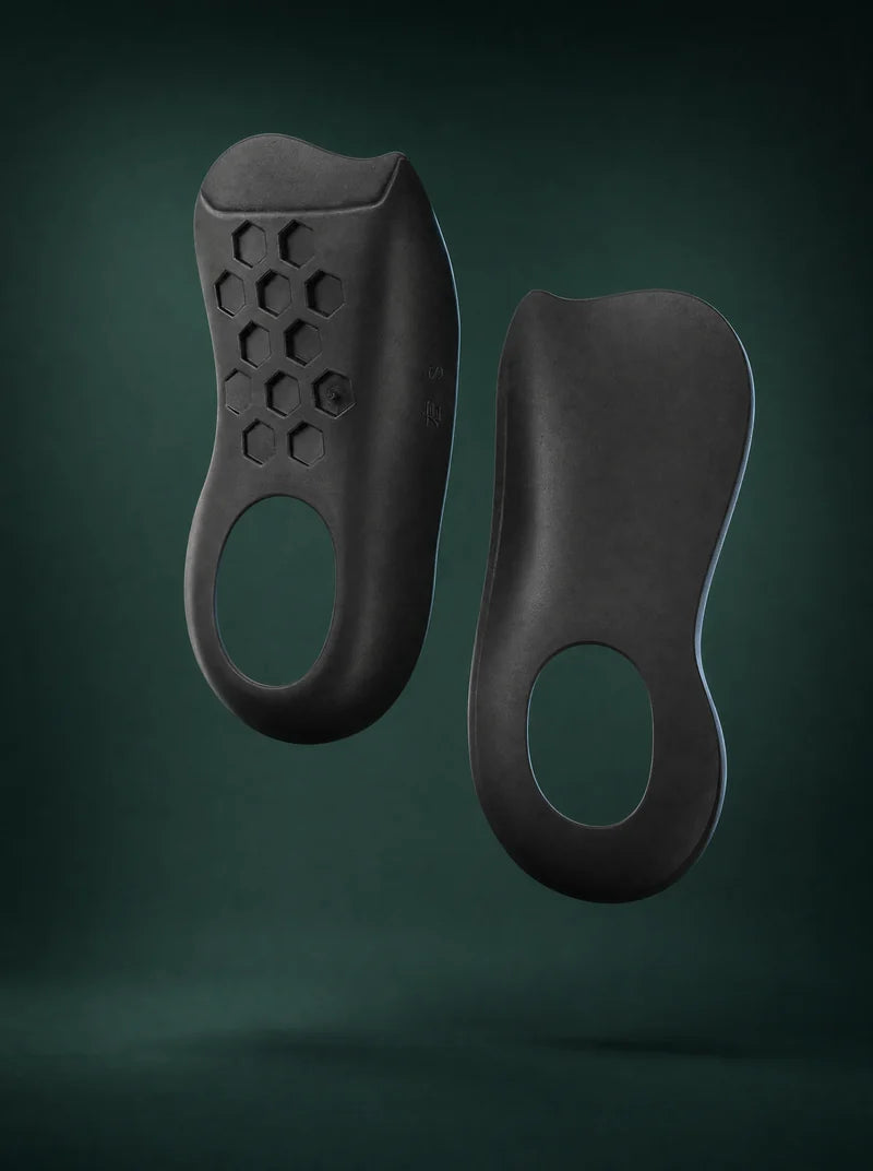 Black three-quarter arch support inserts, top and underside studio views