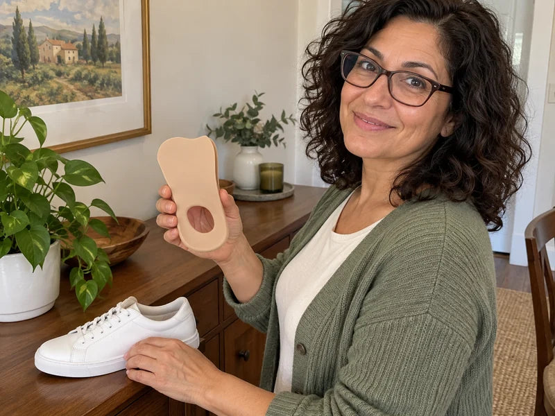 AI-generated person holding TrendDaily half-length arch support inserts