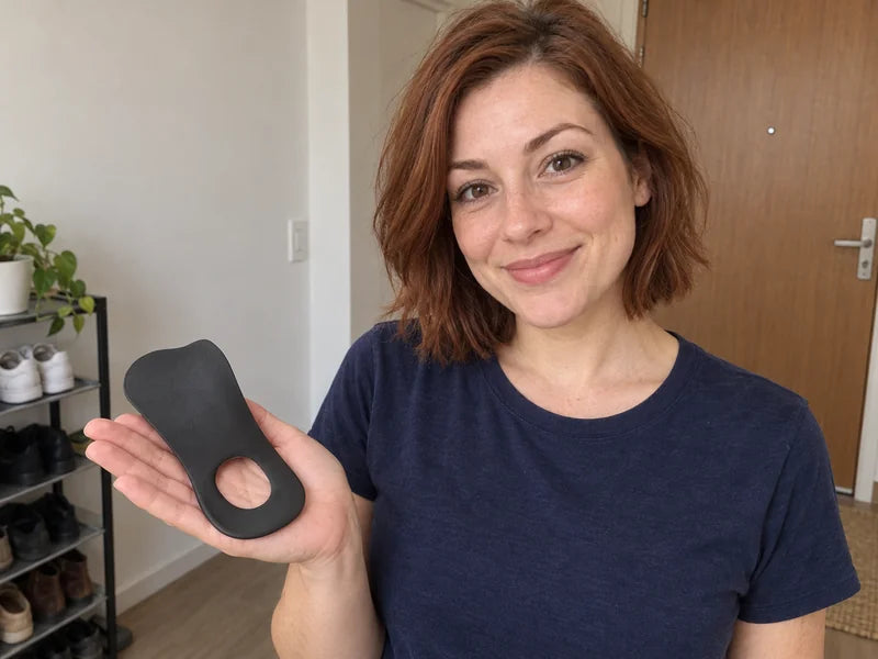 AI-generated person holding TrendDaily half-length arch support inserts