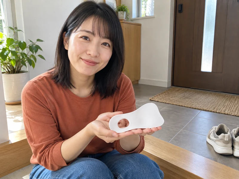 AI-generated person holding TrendDaily half-length arch support inserts
