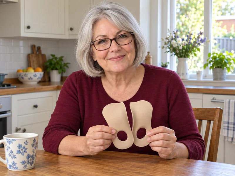 AI-generated person holding TrendDaily half-length arch support inserts