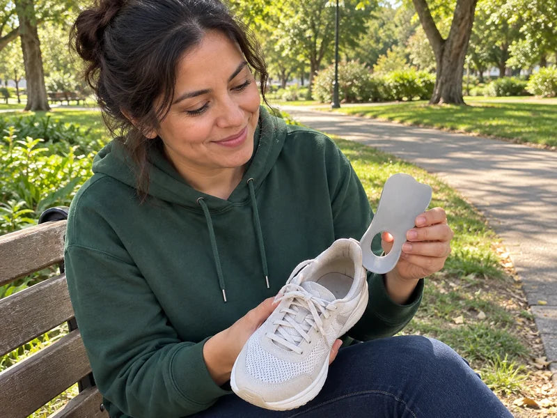 AI-generated person holding TrendDaily half-length arch support inserts